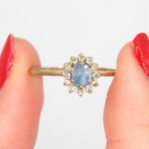 9ct gold vintage sapphire and diamond set cluster ring (1.4g) Size T