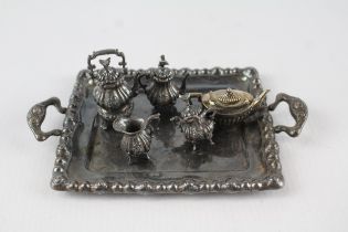 6 x Vintage Hallmarked .925 Sterling Silver Miniature Tea Set Inc Tray (198g) // Assorted Set In