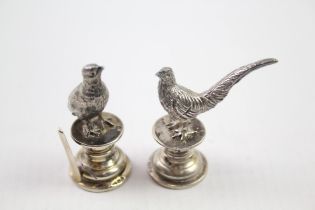 2 x Antique Edwardian 1909 London Sterling Silver Miniature Pheasants (64g) // Maker -