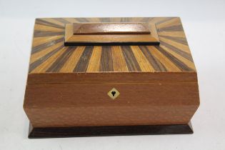 Antique Regency Sunray Top Rustic Walnut & Rosewood Sarcophagus Tea Caddy // Length: 24 cm Height: