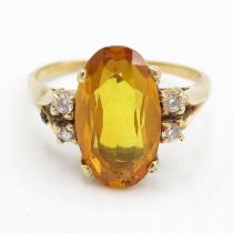 9ct gold citrine & diamond dress ring (3.1g) Size Q 1/2