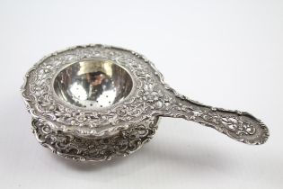 Antique / Vintage Stamped .800 Continental Silver Ornate Tea Strainer (128g) // Diameter - 9cm In