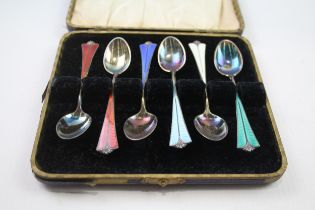 6 x Vintage DAVID ANDERSON .925 Sterling Silver Guilloche Enamel Spoons (52g) // w/ Fitted Case,