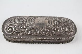 Antique Victorian 1899 Chester Sterling Silver Oval Ornate Trinket Box (87g) // w/ Personal