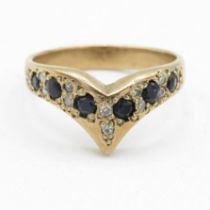 9ct gold vintage sapphire & diamond wishbone half eternity ring (3.1g) Size P