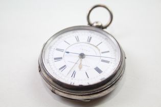 925 SILVER Gents Antique Centre Seconds Chronograph POCKETWATCH Key-wind WORKING // .925 SILVER