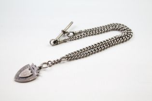 Silver antique watch chain with fob (44g)