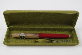 Vintage Parker 61 Red Fountain Pen w/ 14ct Gold Nib, Gold Plate Cap, Box // Dip Tested & WRITING