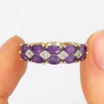 9ct gold amethyst & diamond half eternity ring (3.5g) Size Q