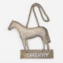 Silver Sherry decanter label in shape of a horse 35g