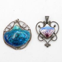 Two silver Nouveau style enamel pendants by Newlyn Enamel (12g)