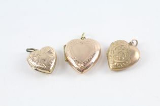 3 x 9ct gold back & front heart locket pendants (9.2g)