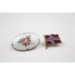 Two silver enamel brooches including O. F. Hjortdahl (7g)