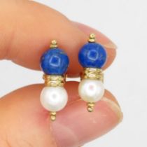 14ct gold lapis & pearl drop earrings (2g)
