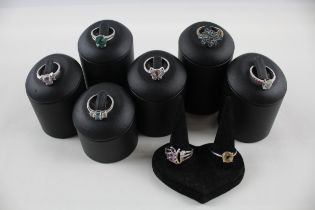 A collection of silver gemstone rings including Amethyst (23g)
