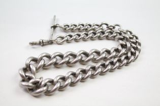 Silver antique watch chain with T-bar and dog clip (132g)