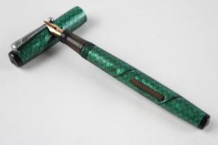 Vintage MABIE TODD Swan Self Filler Green FOUNTAIN PEN w/ 14ct Gold Nib WRITING // Dip Tested &