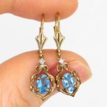 9ct gold blue topaz & diamond drop earrings (1.7g)