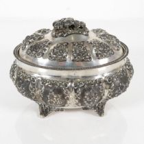 900 silver HM lidded bowl 8" x 6" diameter 573.2g //