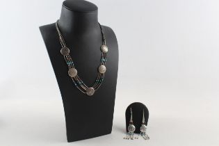 Silver Native American necklace and earrings (29g)