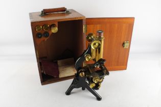 Antique Edinburgh Model H Microscope, Maker W. Watson & Sons. In Box // Antique Edinburgh Model H