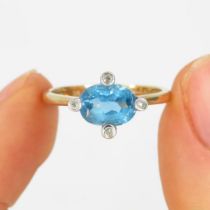 9ct gold blue topaz & diamond ring (2g) Size N 1/2