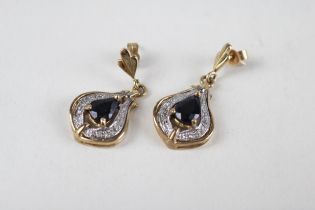 9ct gold sapphire & diamond drop earrings (3g)