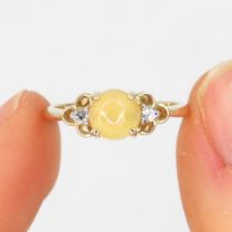 9ct gold opal & white gemstone three stone ring (2.1g) Size O