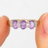 9ct gold amethyst & diamond ring (2.5g) Size P