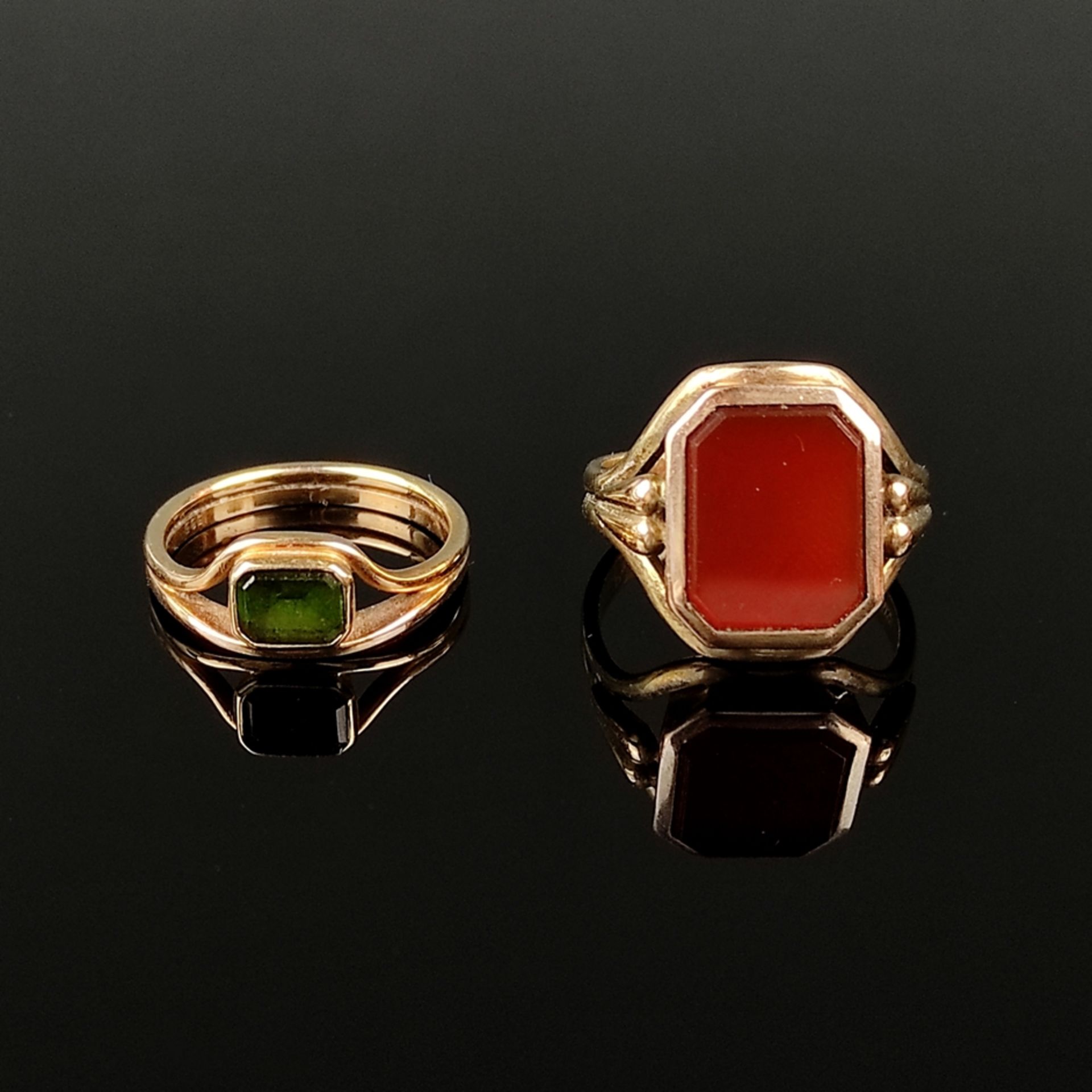 Two rings, one Astron Charnier with octagonal carnelian plate, gold doublé, ring size 59, and the o - Image 2 of 4