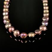Tahiti-Perlenkette, Silber 925, 53g, Perlenkette aus goldbraun-lüstrierenden Zuchtperlen, einzeln g