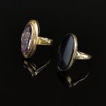 Two gold rings, one amethyst ring, 585/14K yellow gold (hallmarked), total weight 4.88g, central el