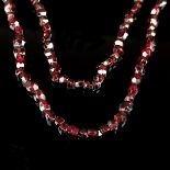 Antique garnet necklace, mid 19th century, pin clasp 333/8K yellow gold (tested), long necklace of 
