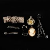 Schmuckkonvolut, 9 Teile, bestehend aus: Armband, Silber 800, 47g, Steckschließe mit Sicherheitsket