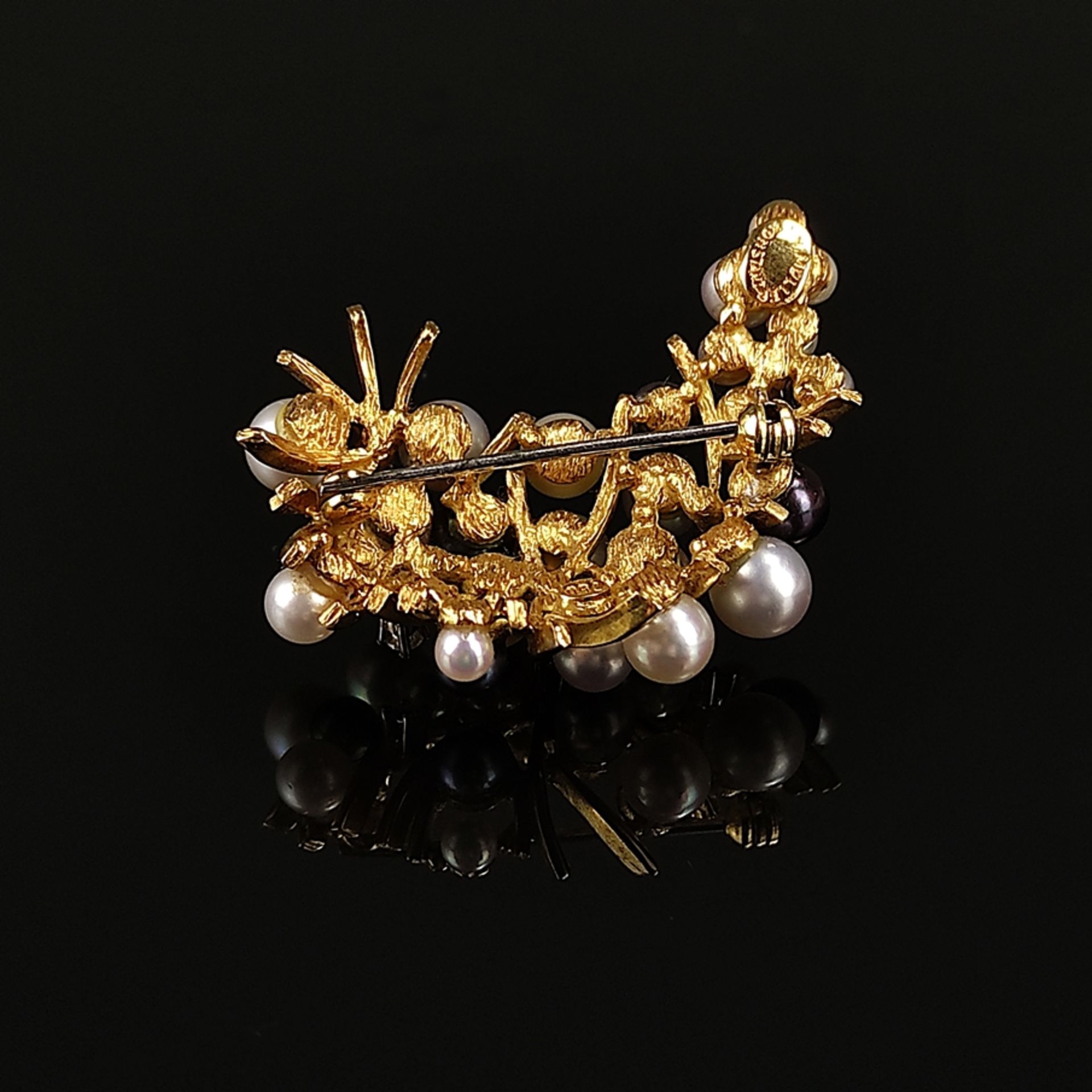 Brooch, J. N. Müller, court jeweller, Constance, 750/18K yellow gold (hallmarked), 14,4g, elaborate - Image 2 of 4