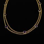 Amethyst necklace, 925 silver in 585/14K yellow gold plated, 7,5g, long charleston necklace with na