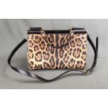Dolce & Gabbana handbag, model "Sicily", leather handbag with leopard print and gold-coloured hardw