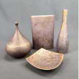 Four pieces Rosenthal, "Goldfeuer", design Helmut Drexler, the background marbled in violet and gol