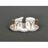 Mocha cup with cream pourer on tray, Nymphenburg, fine polychrome floral decoration with gold rim, 