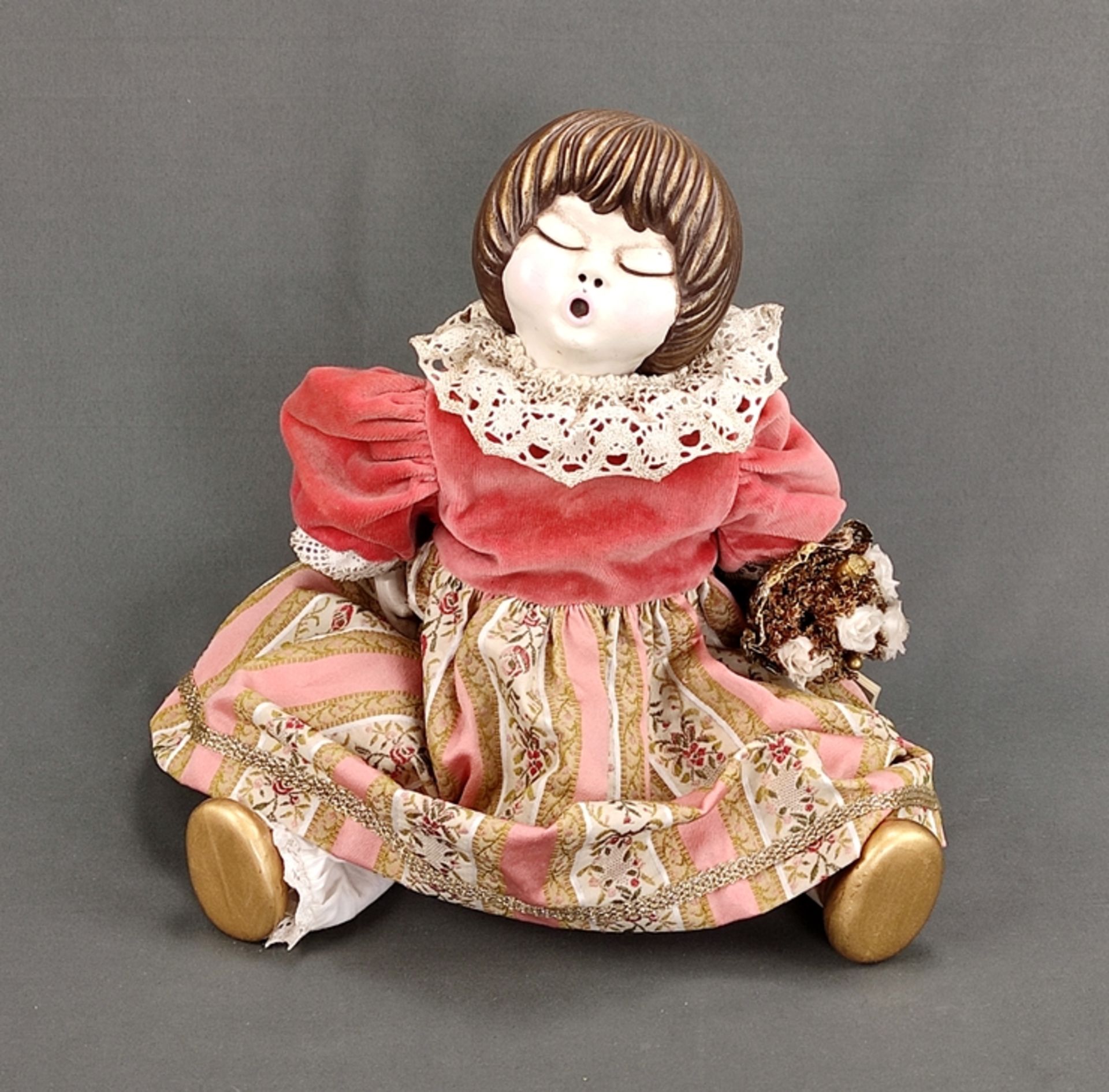 Bozner doll, Lene Countess Thun, K, polychrome painted, dressed, with bouquet of flowers, movable l