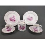 Small mocha dessert set, Höchst, 7 pieces, consisting of two mocha cups with saucers, two cake plat