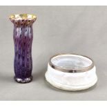 Two glass objects, consisting of a bowl with silver plated rim, height 9.5cm and diameter 20cm, and