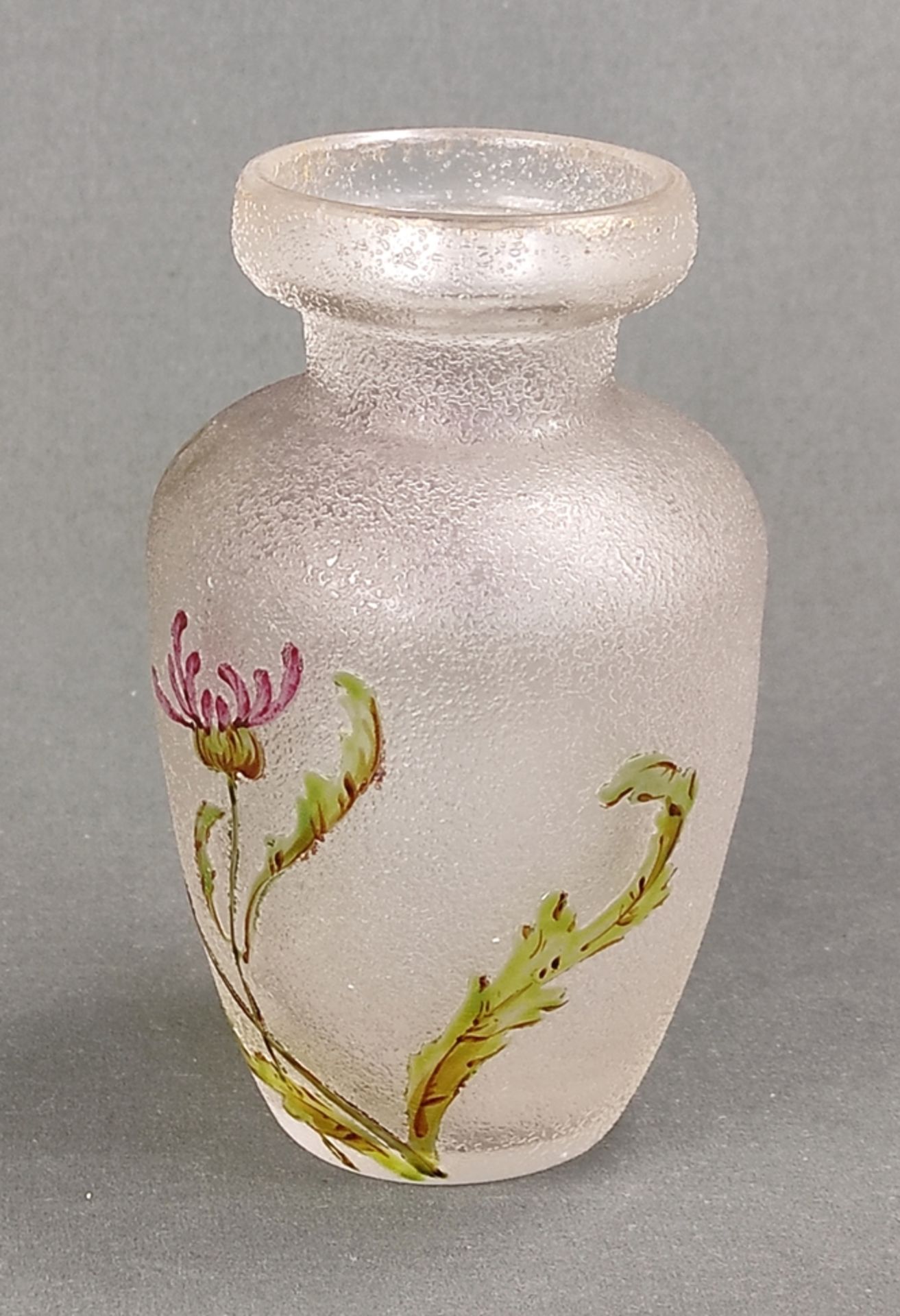 Choisy Le Roi Vase, transparent glass with floral decoration, height 13cm - Image 2 of 3