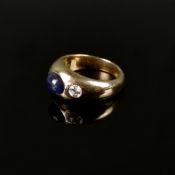 Saphir-Goldring/ Allianz Ring, 585/14K Gelbgold (punziert), 8,77g, Ringkopf besetzt mit ovalem Saph