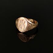 Antiker Monogramm Ring, 19. Jahrhundert, vergoldet, 6,31g, Schauseite mit Monogramm "KL/LK", Schult