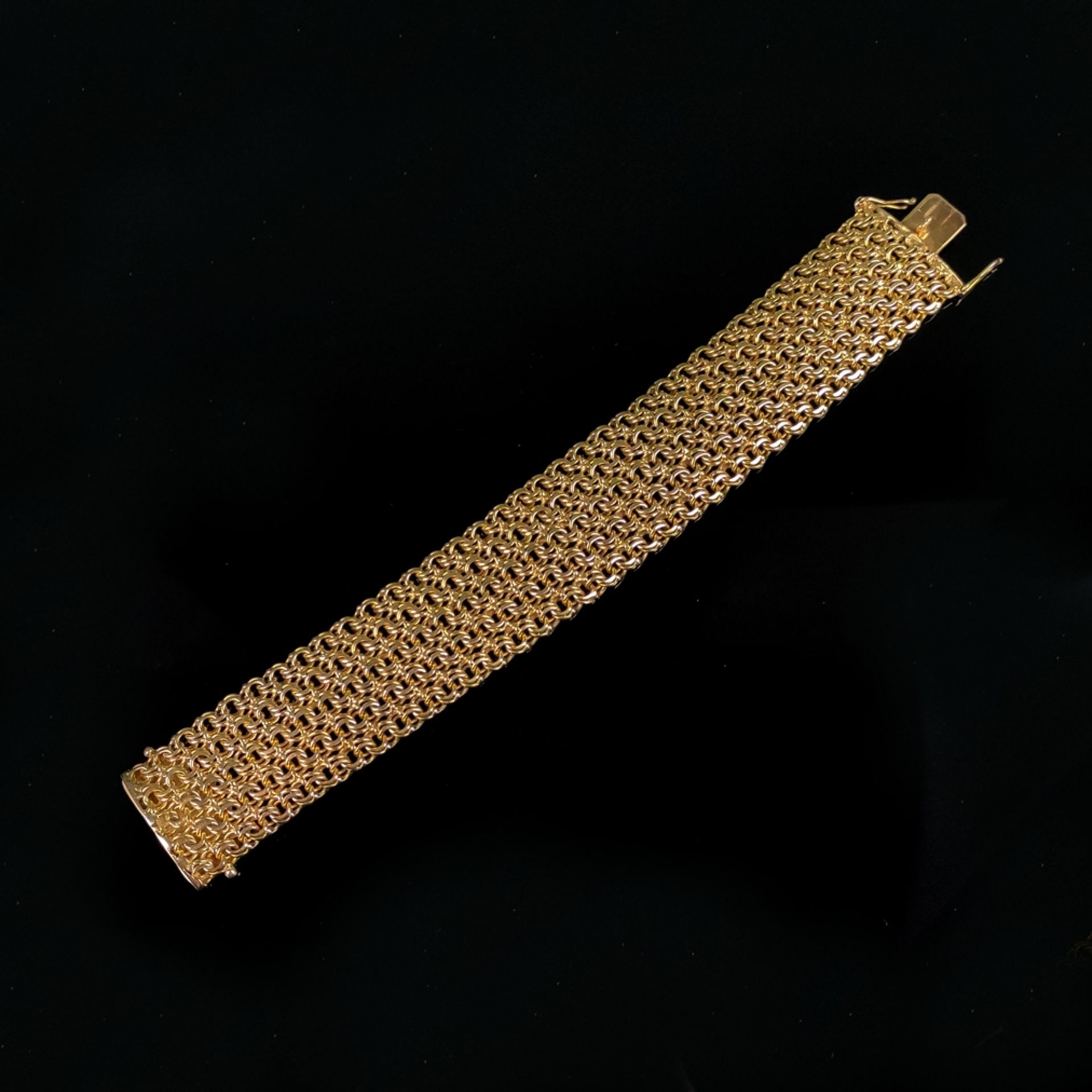 Breites Armband, 750/18K Gelbgold (punziert), 77,73g, 5-reihige Doppelpanzerkette mit Steckschließe - Bild 2 aus 3
