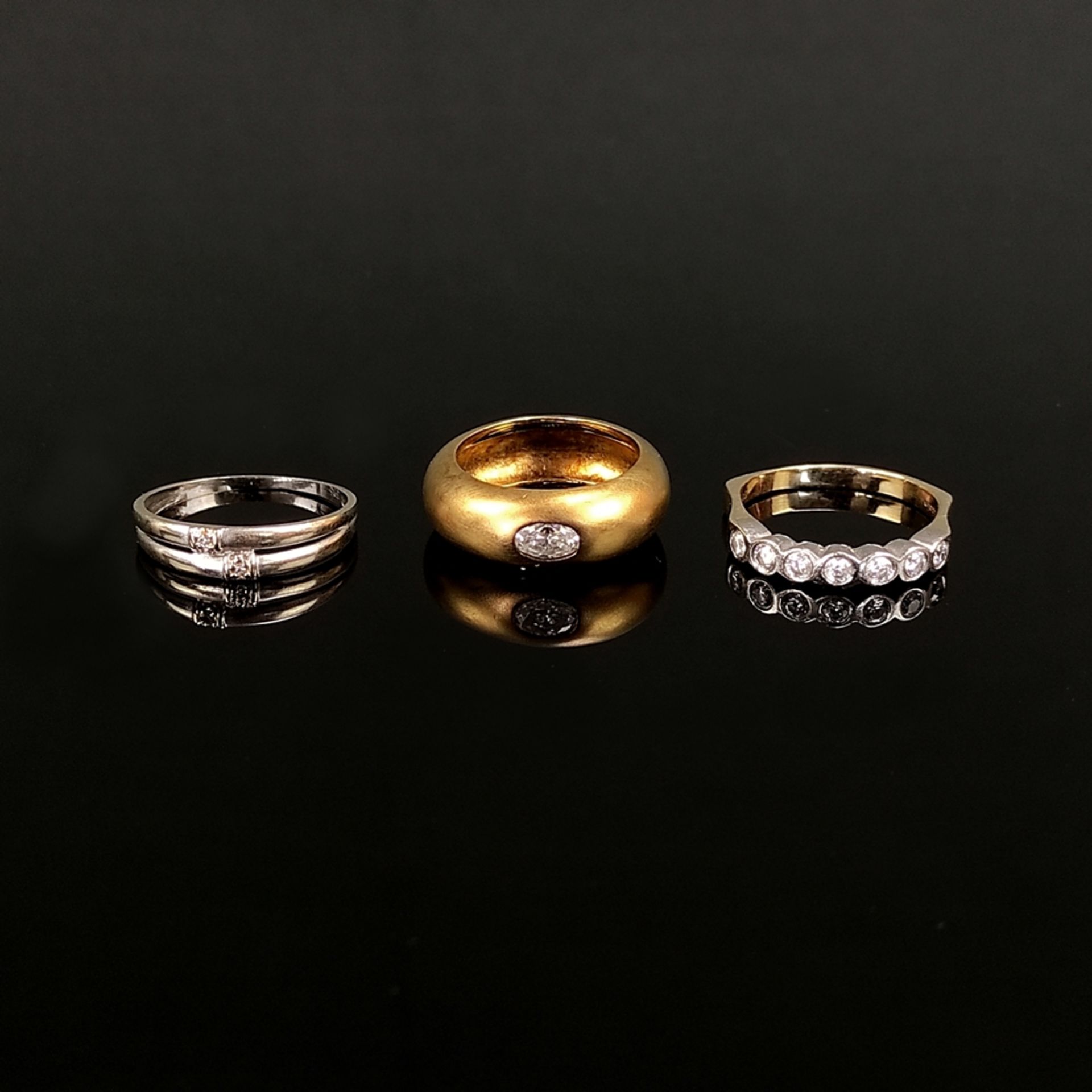 3 Ringe, bestehend aus Ring mit 7 Schmucksteinen, 585/14K Weiß- und Gelbgold (punziert), 3,69g, Rin - Bild 2 aus 5