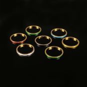 Set Emaille-Ringe, 7 Stück, 585/14K Gelbgold (punziert), Gesamtgewicht 9,47g, Ringe schauseitig ema