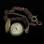 Niello-Taschenuhr, Remontoire ancre, Uhr mit rundem Ziffernblatt, römische Zahlen, kleine Sekunde b