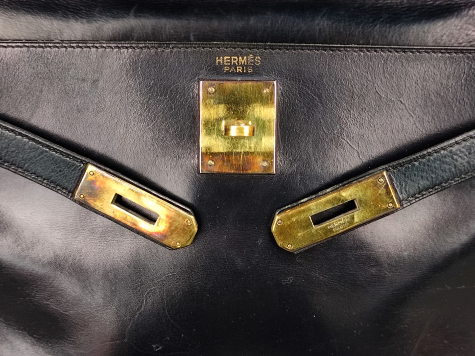 Hermes/ HERMÈS vintage handbag "Kelly Bag 32", 1958, dark blue - Image 4 of 6